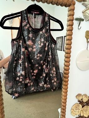 HIGH Tech Dote Un Floral Sequin Sheer Tank Top IT 38 US 2 NWT